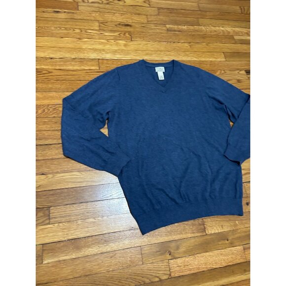 LL Bean Mens Sweater Sz LT Large Tall Blue Cotton Cashmere Knit V-Neck Pullover - Picture 3 of 5